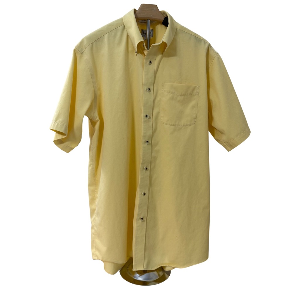 LL Bean Mens Yellow Wrinkle Resistant Short Sleeve Button Down Shirt Large Tall
